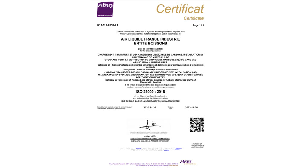 certification gaz CO2 biere air liquide