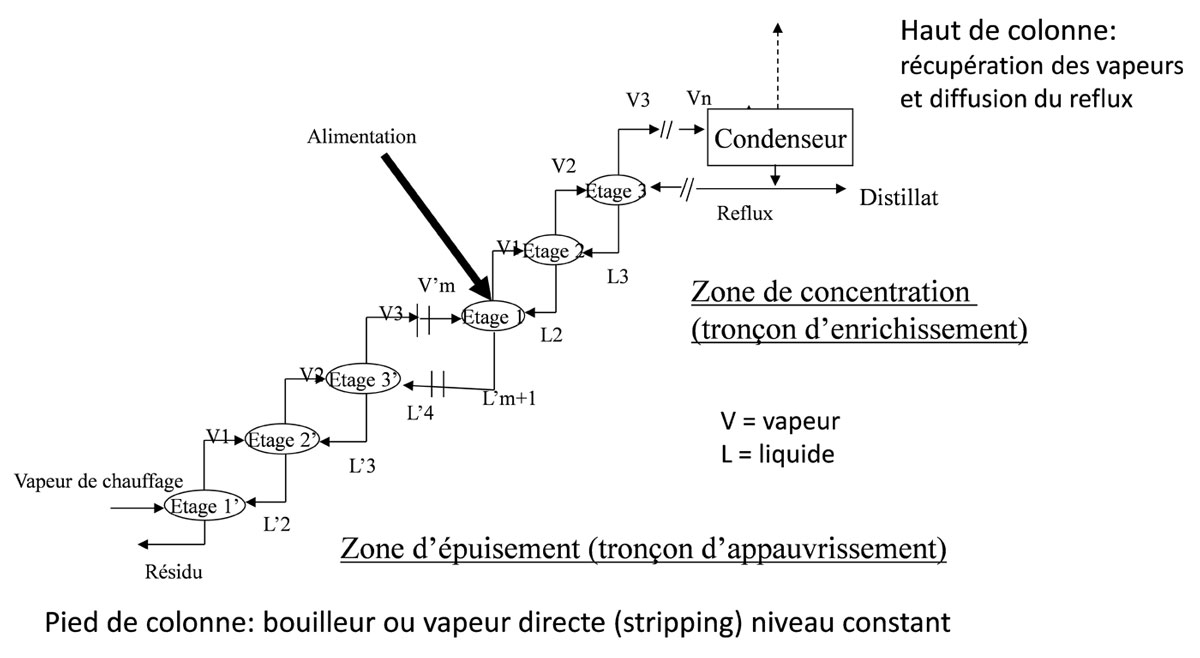 zone epuisement concentration pied de colonne distillation